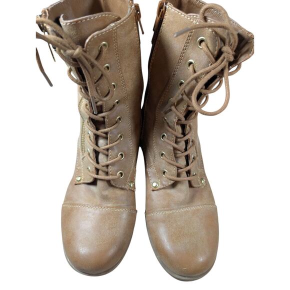 G By Guess Berlyn Women's Tan Combat Boot Sz 8 Lace and Zip Up Gorpcore Gold Zip - Picture 5 of 10
